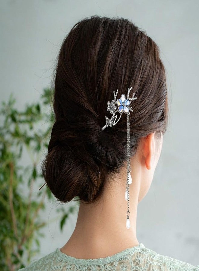 Arvintas 6PCS Star Moon Hair Sticks for Buns Long Hair Chinese Hanfu Asian Vintage Hair Chopsticks Metal Silver Hair Bun Updo Holders Long Hairpins for Women Girls - Image 5